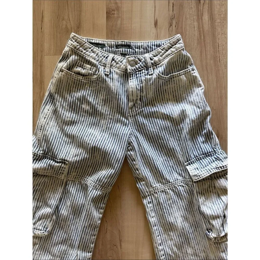 wild fable Striped Cargo Jeans in Light Blue and White - Picture 2 of 5